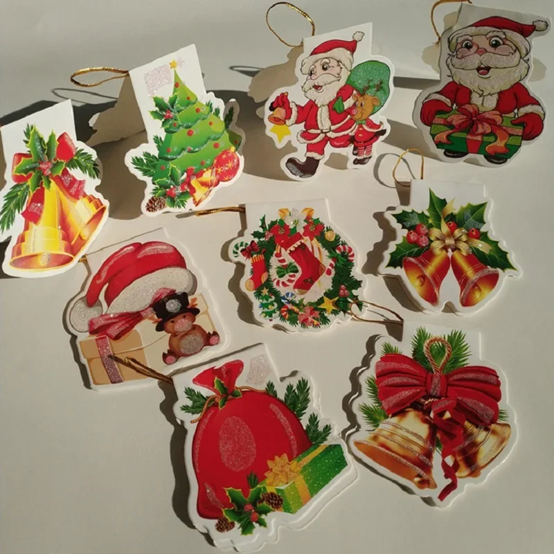 10Pcs Greeting card Christmas tree Santa hat holiday party decoration gift cards Pendant cards paper business diy 7*8.3CM