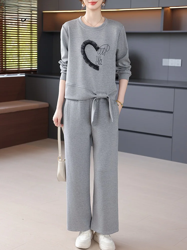 

Casual Long Sve Sportswear Set for Women 2025 New Sle Mid-Aged And ly Two-Piece Suit Autumn Faion Loose Fit Polye...