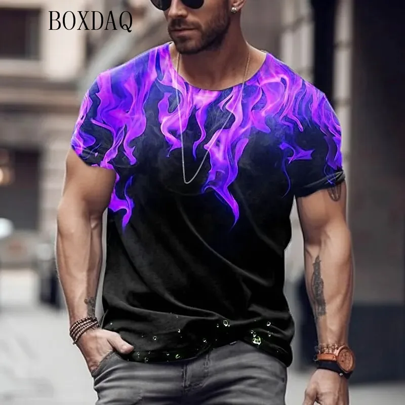 Summer T Shirt For Men Colorful Flame Graphic 3d Print Men\'s T-Shirt Fashion Street Trendy Oversized-Shirt Casual Male Tops Tees