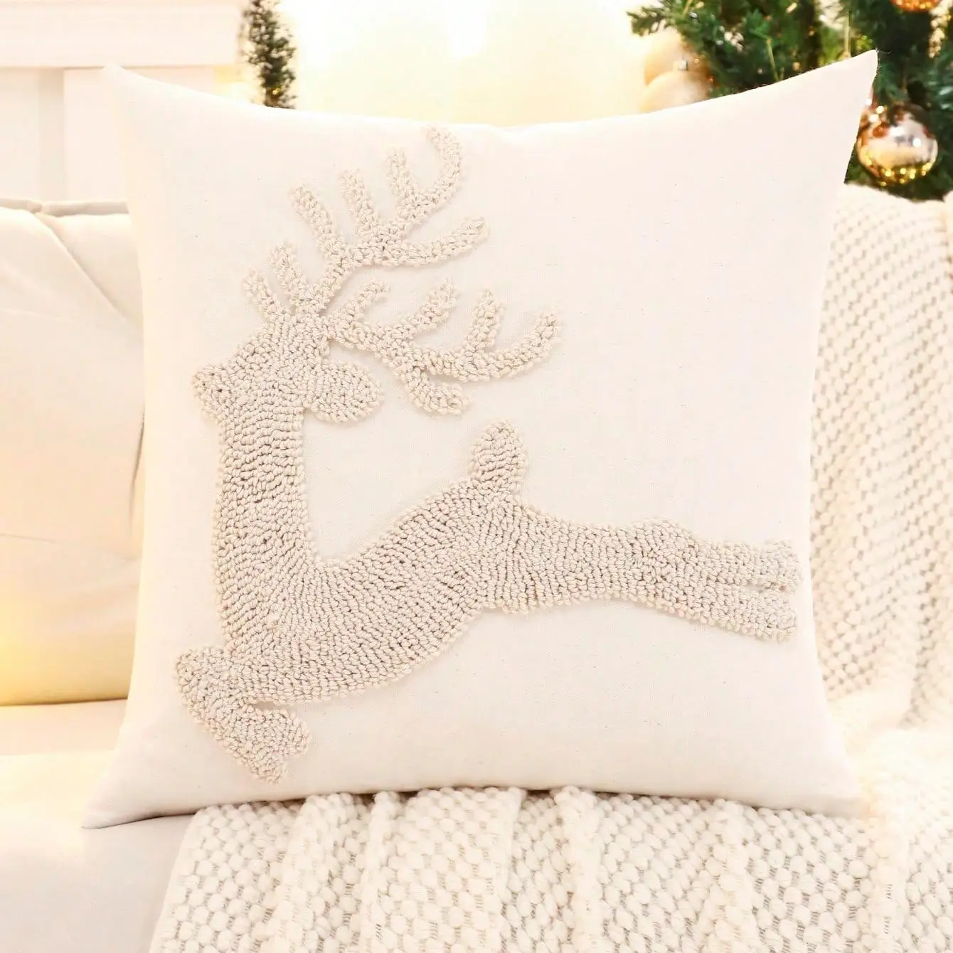 Best-selling Nordic Style Pillowcase Antlers Throw Pillow Case Joy Fleece Deer-print Cushion Cover