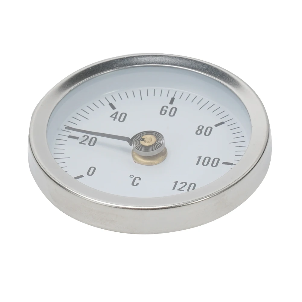 Bimetal Pipe Thermometers Round Spring Stainless Steel 0-120℃ 63mm Anlegethermometer Galvanized Steel Heating Pipe