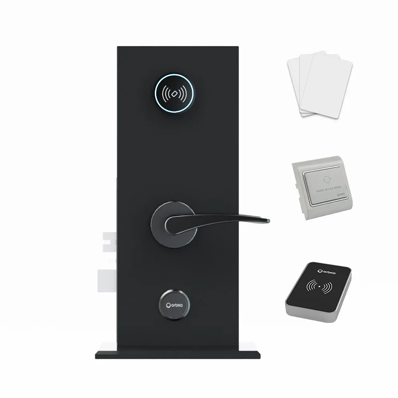 Orbita Stainless Steel Rf Card Rfid Smart Keyless Hotel Handle Key Card Door Lock Management Software System Set With Encoder