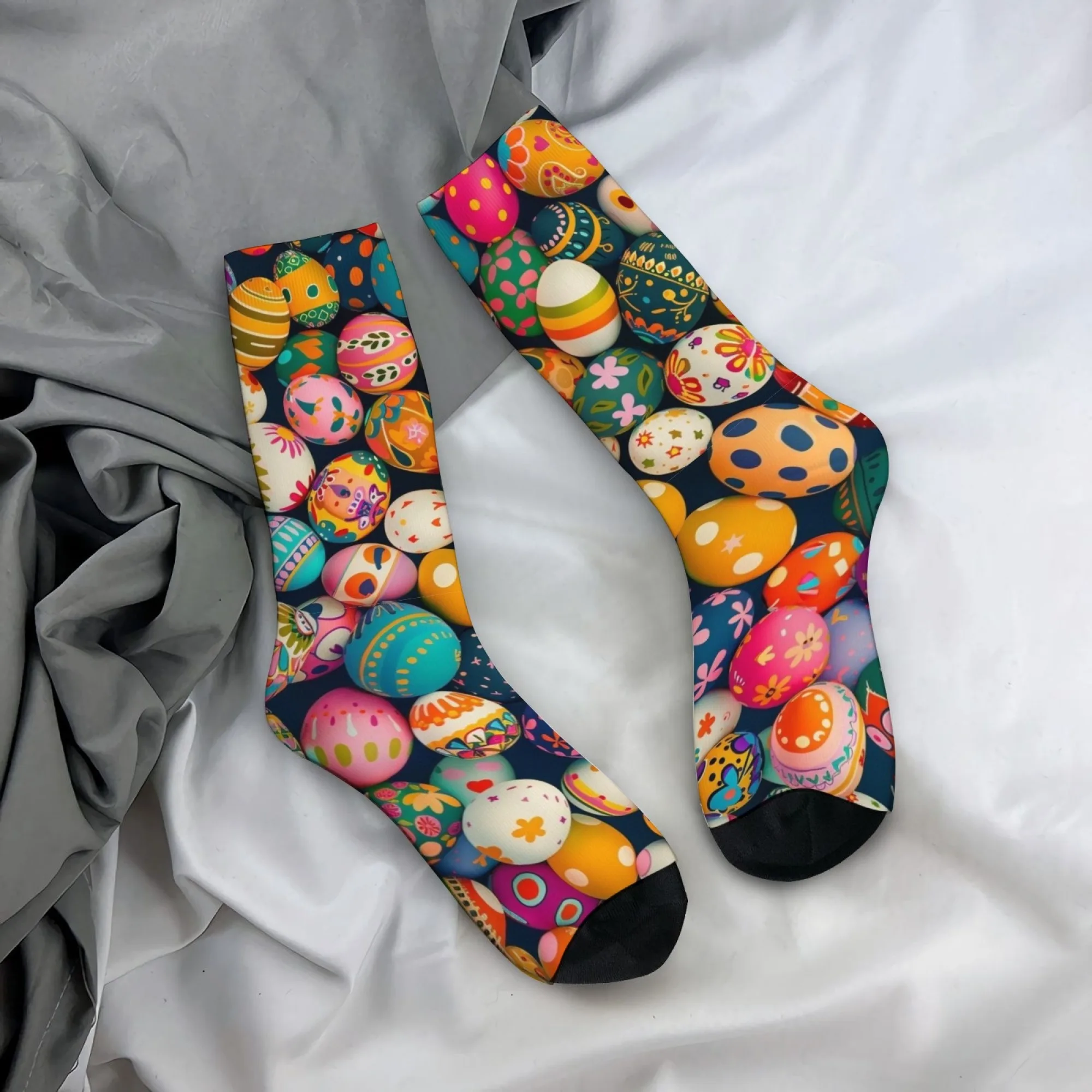 Harajuku Retro-Oster-Ei-Print Herrensocken – Neuartige und trendige Freizeitsocken mit Street- und Feiertagsmotiven – Verrücktes Partygeschenk