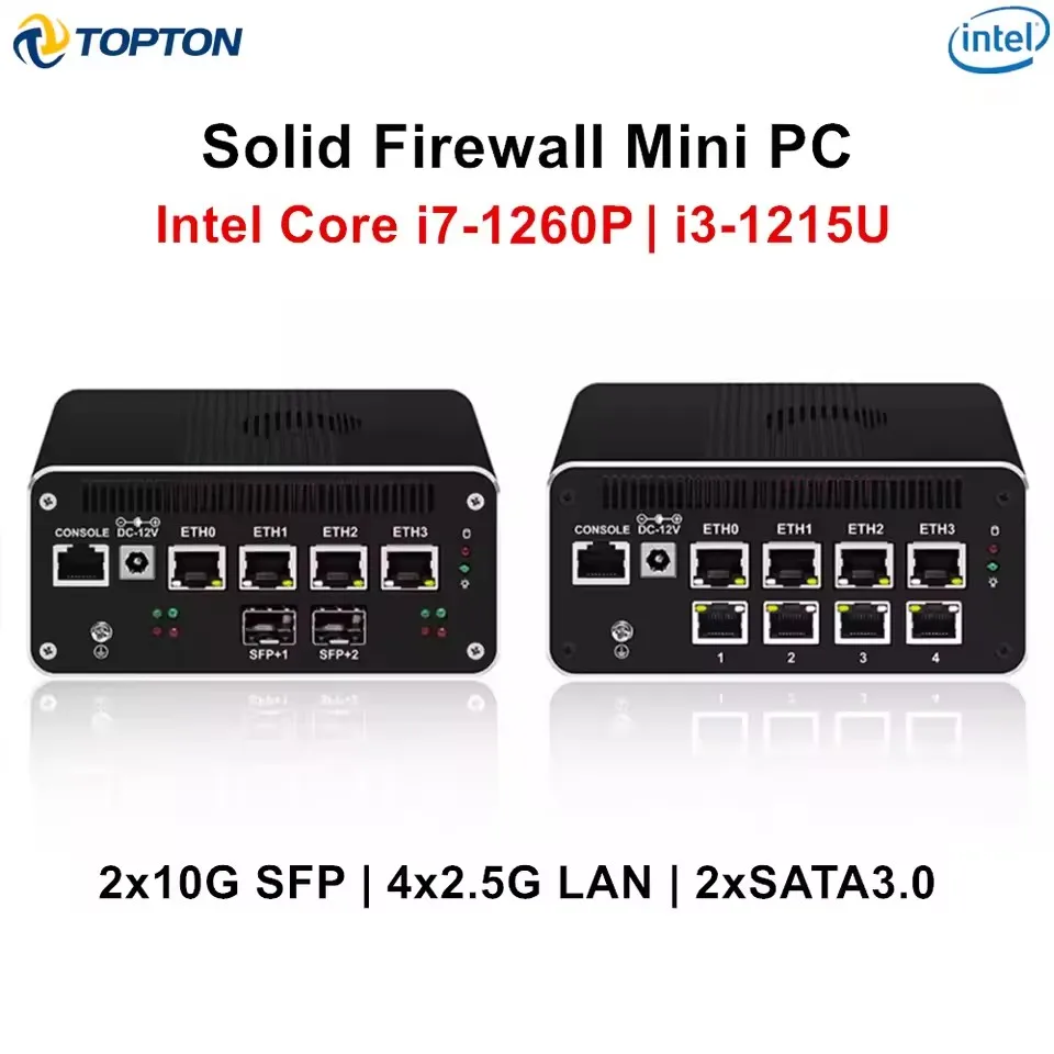 

Твердый брандмауэр Мини-ПК Intel 2*10G SFP i7 1260P 1235U i3 1215U 8505 8x2.5G LAN 2 * SATA Брандмауэр Компьютер Домашний сервер Proxmox Host