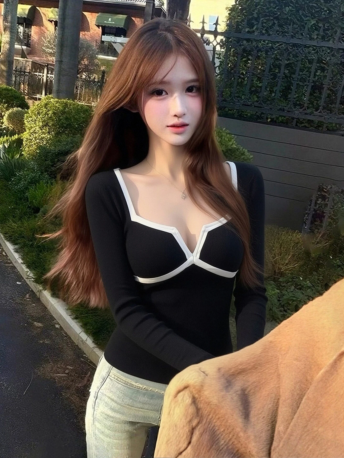 

Allure Long Sleeve Color Block Fashionable Korean Style Women's Top Elegant Casual High Waist Design Spring Summer New Arrival