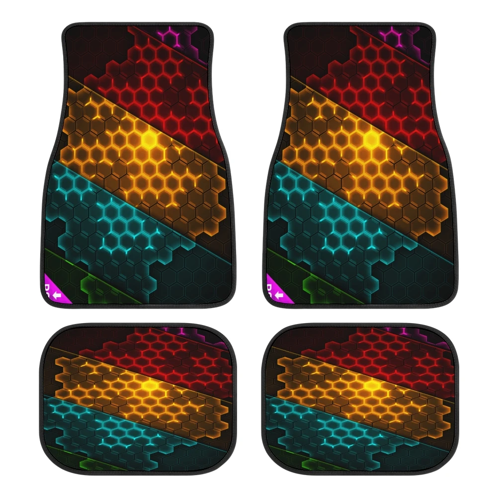 Honeycomb Hexagon Printed Car Floor Mats Upholstery Accessories Rubber Fits Most Cars Custom Pattern Foot Mats
