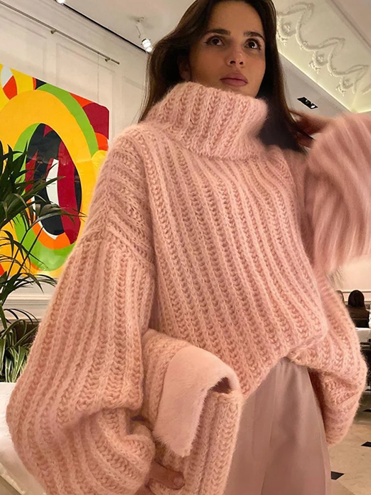 2023 Fashion Fluffy Turtleneck Women Sweater Tops Knitted Casual Warm Sweaters Female Lady Soft Long Sleeve Pullover Streetwear