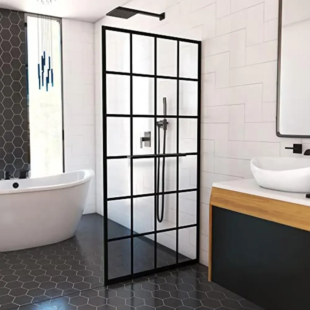 Matte Black Frameless Shower Screen 34x72 JetGlaze Pattern 3/8