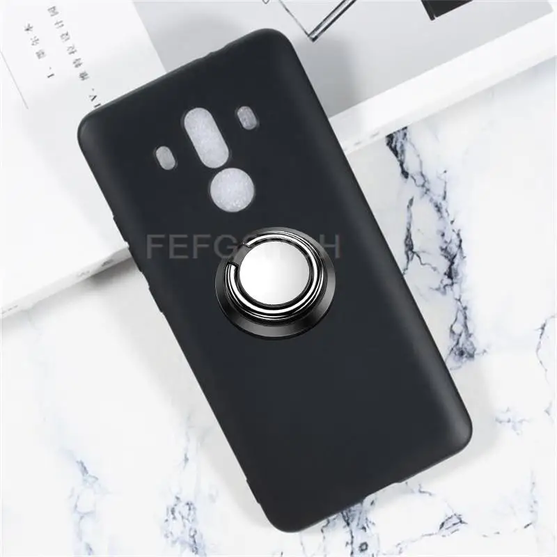 Shockproof Hard Case For Huawei Mate 10 Pro Mate 10Pro BLA-L29, BLA-L09 Soft Silicone Ring Folding Holder Bracket Stand Cover