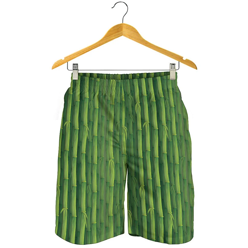 

Green Bamboo Leaf 3D Printed Beach Shorts For Men Women Plants Pattern Swimming Trunks Summer Streetwear Oversized Short Pants