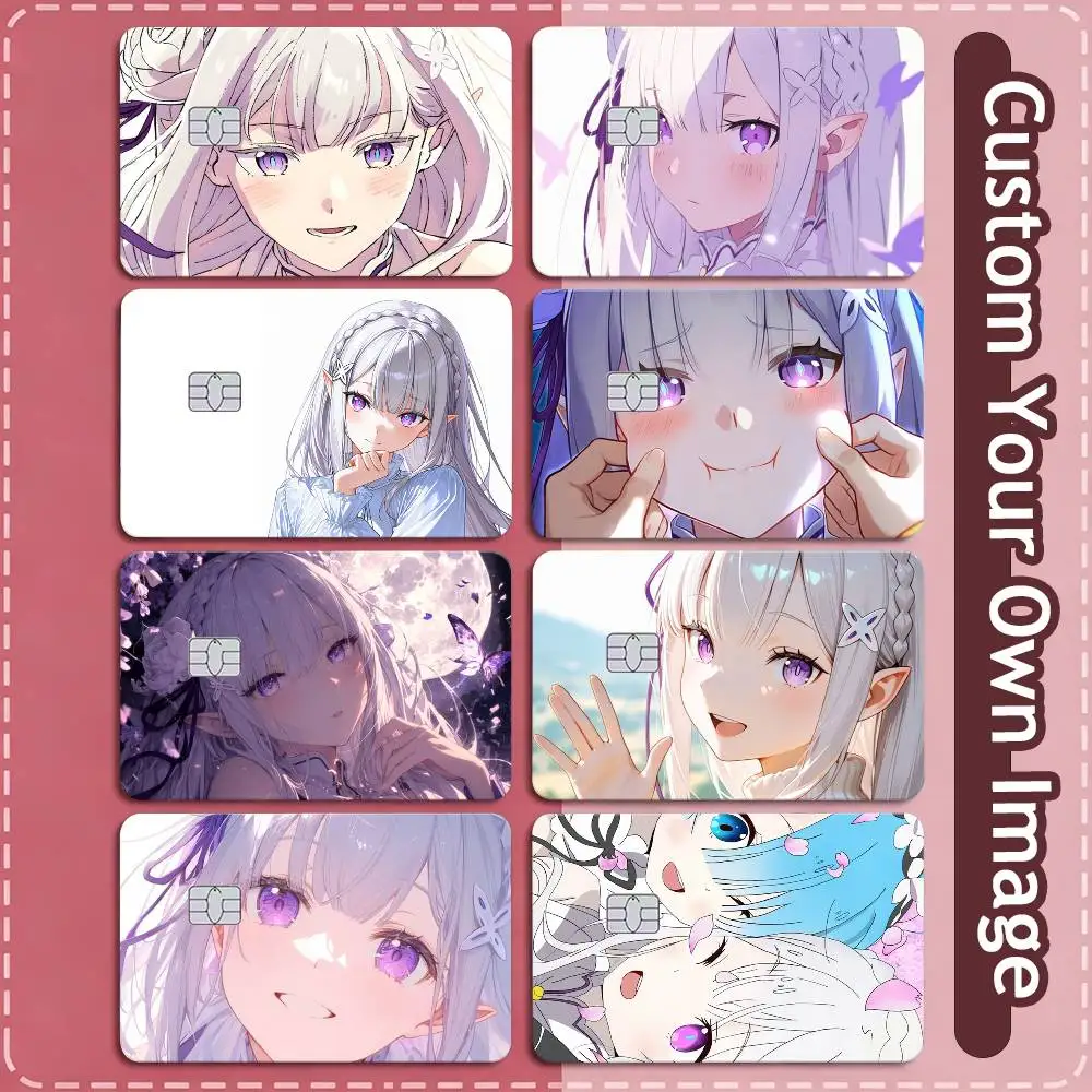Anime R-Re Zero Emilia  Credit Card HD Stickers Game Card Decal Small Chip Waterproof Sticker Gift