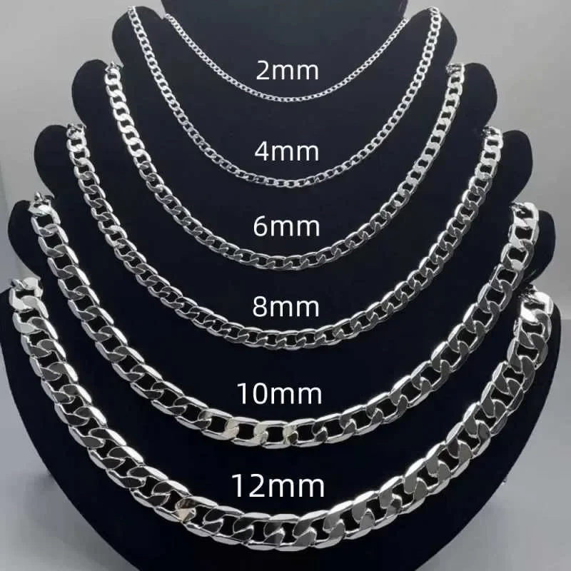 

Mens 925 Sterling Silver Necklace 2/4/6/8/10/12MM 40-75cm Face Chain Necklace Lobster Clasp Men Women Engagement Jewelry GiftsX240919