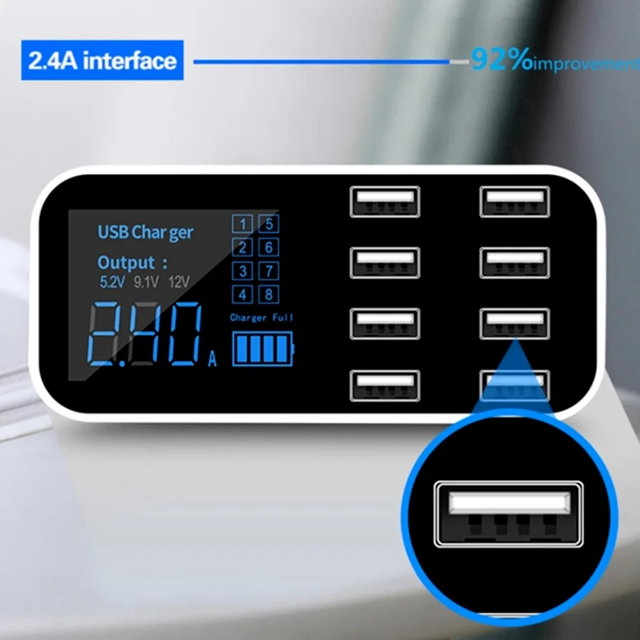 Grwibeou a9s rápido carregador de carro 8 portas multi usb display lcd carregador de telefone 12v carregador de bateria hub usb para tablets de telefone gps dvr