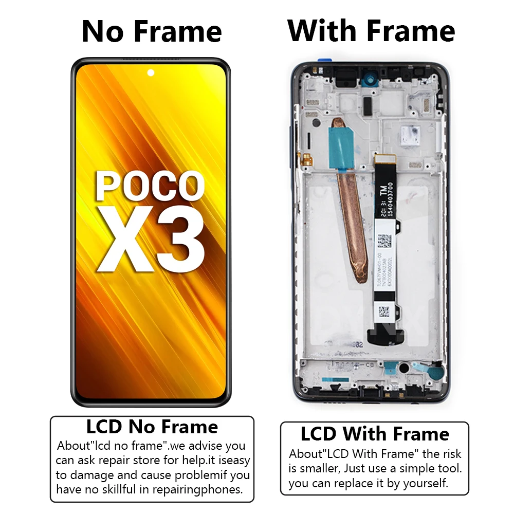 AMOLED For Xiaomi POCO X3 LCD Display Touch Screen Digitizer Assembly For POCO X3 Pro NFC LCD M2102J20SG Display Replace Parts