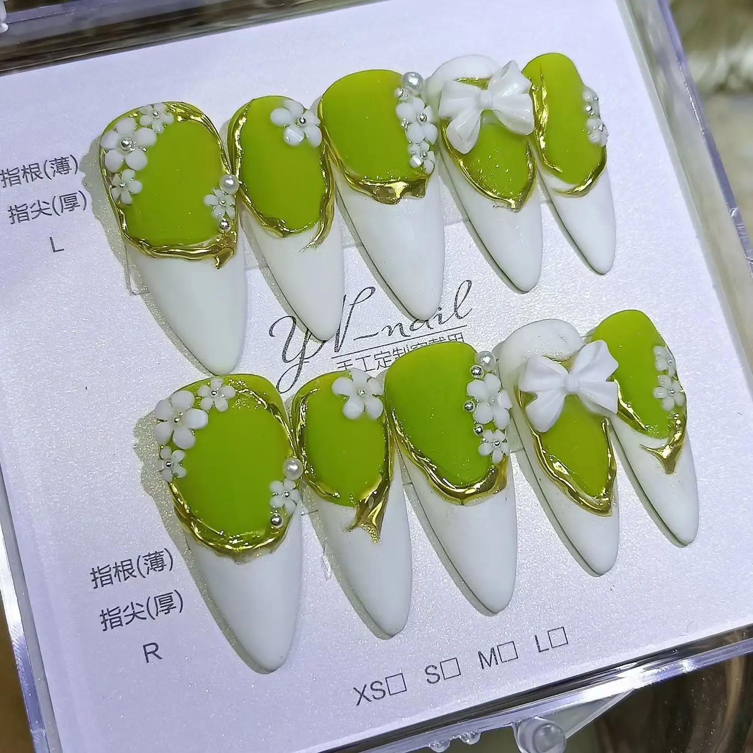 

Handmade nail tips 3D flower bowknow Press On Nails reuseable Fake Artificial Fingernails