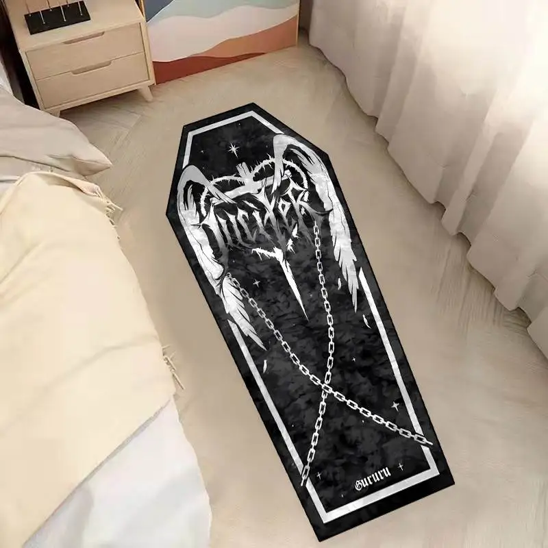 Darkness Series Skeleton Coffin Porch Mats Bedroom Living Room Halloween Wings Print Soft Carpets Bathroom Kitchen Non-slip Rugs