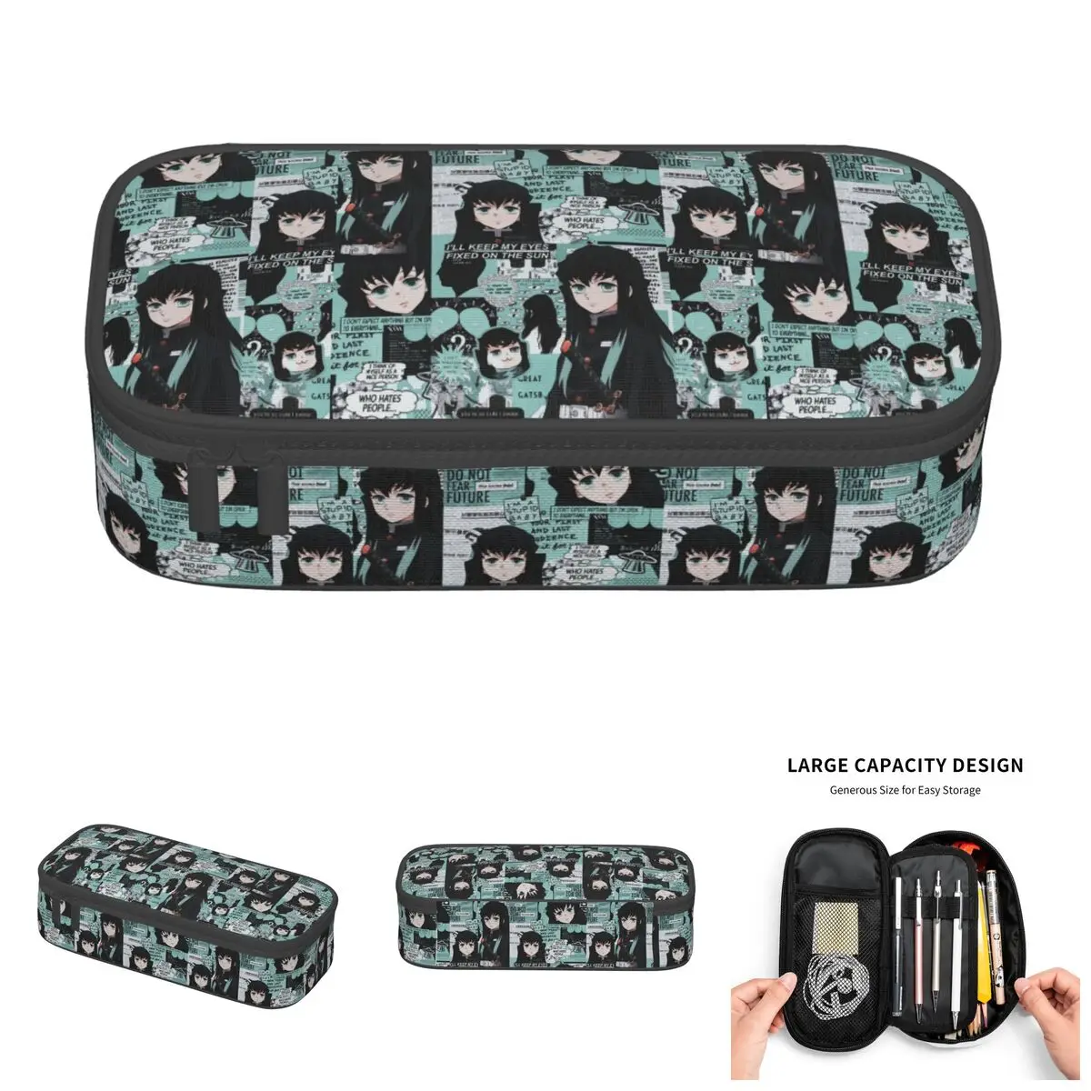 

Demon Slayer Muichiro Tokito Collage Korean Pencil Case Boys Girls Large Storage Kimetsu No Yaiba Pencil Box Students Stationery