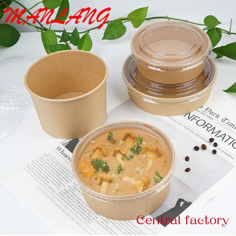 Custom  Biodegradable Soup Bowl with Lid Food Packaging Paper Soup Bowl