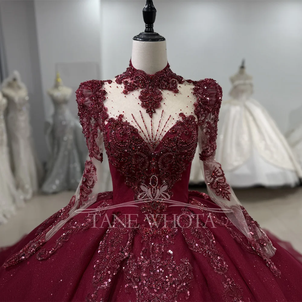 

Вечернее платье De Luxe 2026: Длинное красное бальное платье с длинными рукавами, расшитое пайетками и бисером, элегантное и модное