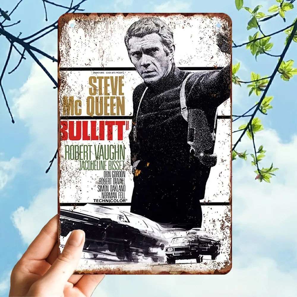 Steve McQueen Bullitt Vintage Aluminum Metal Sign Reusable Retro Movie Poster Wall Decor for Home and Office 16x12inch 40x30cm