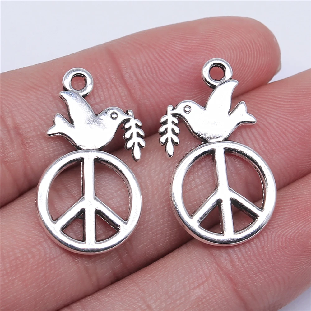 WYSIWYG 10pcs 28x16mm Peace Sign Dove Charm Pendants For Jewelry Making Peace Dove Pendants Charm