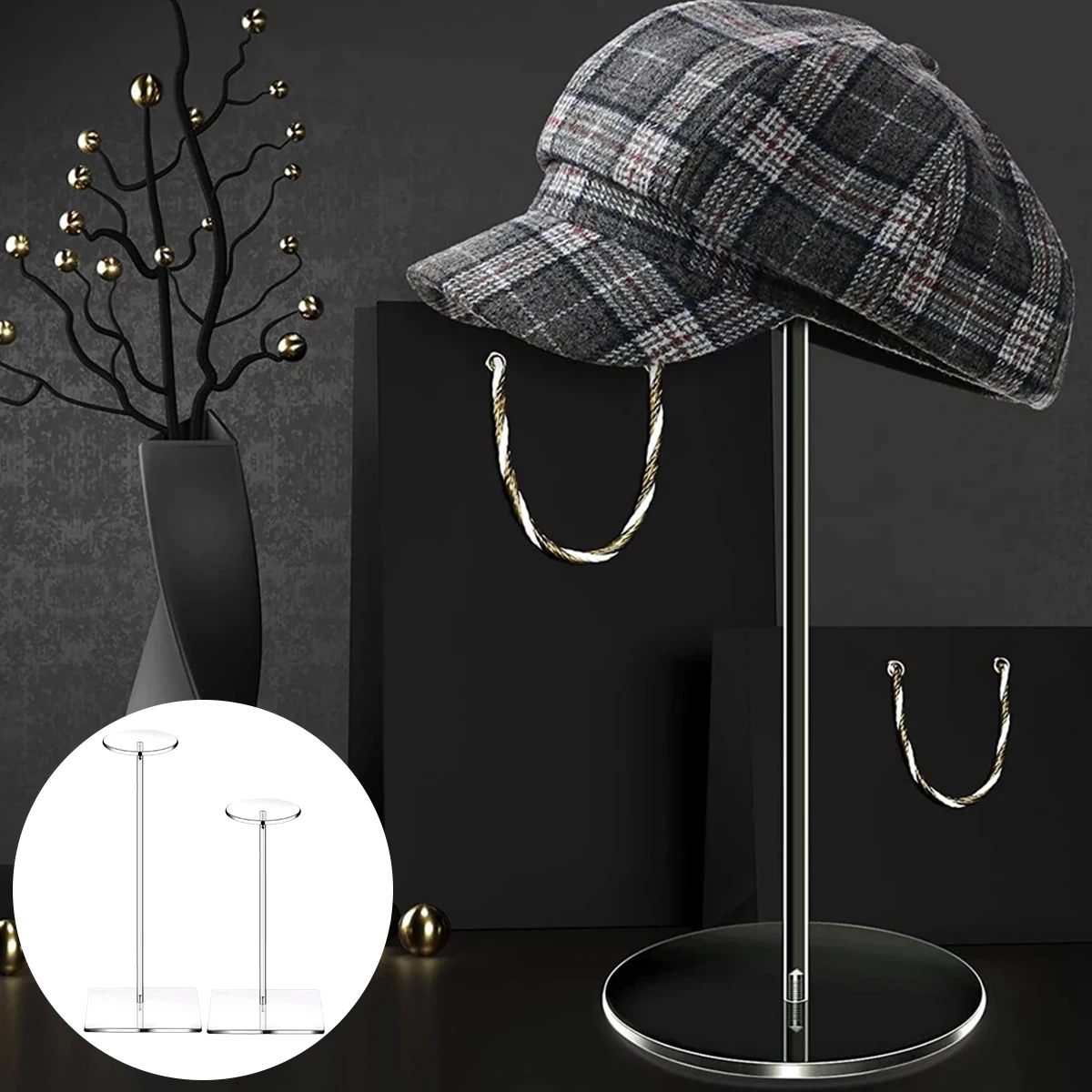 2Pcs Acrylic Hat Stand Wig Display Rack Clear Hat Stand Baseball Hat Rack Multifunctional Anti-Slip Decorative Hat Display Stand