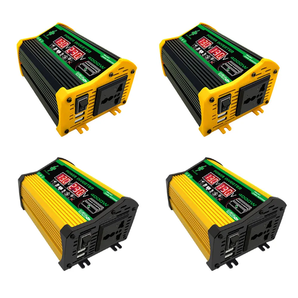 12V To 220V/110V Power Converter 4000W Intelligent Power Inverter Dual USB Digital Power Inverter Dual LCD Display Quick Charge