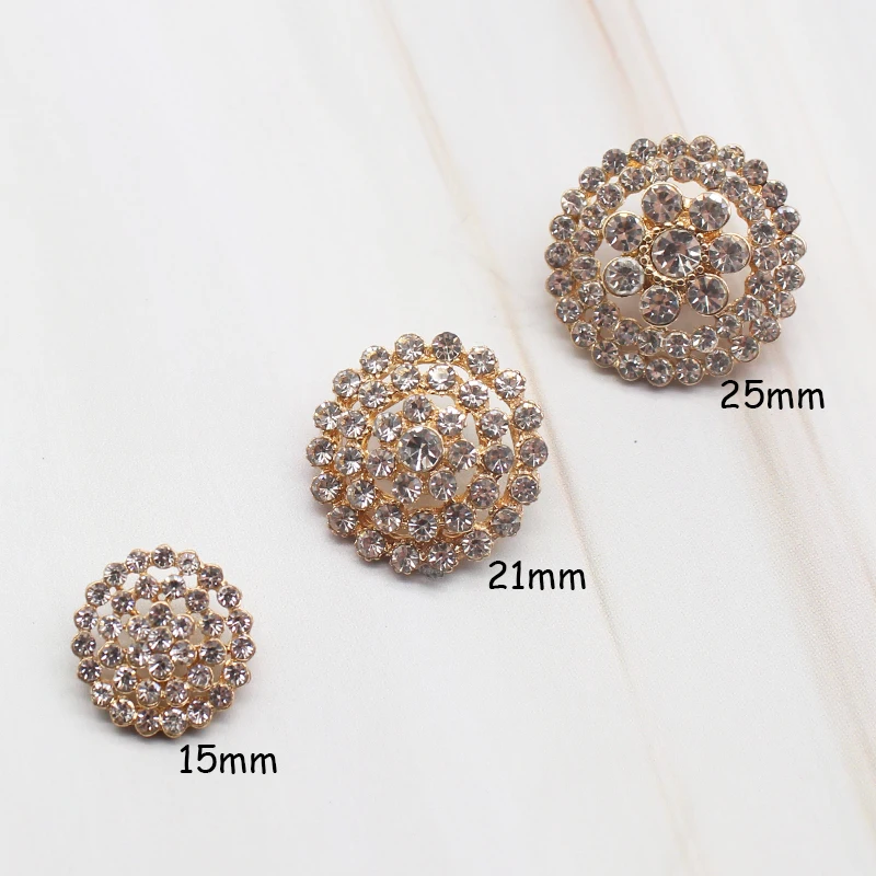 5Pcs Circular Diamond Inlaid Gold-Plated Alloy Buttons Diy For Decorating Hair Clips Coats Sweaters Clothing Sewing Accessories