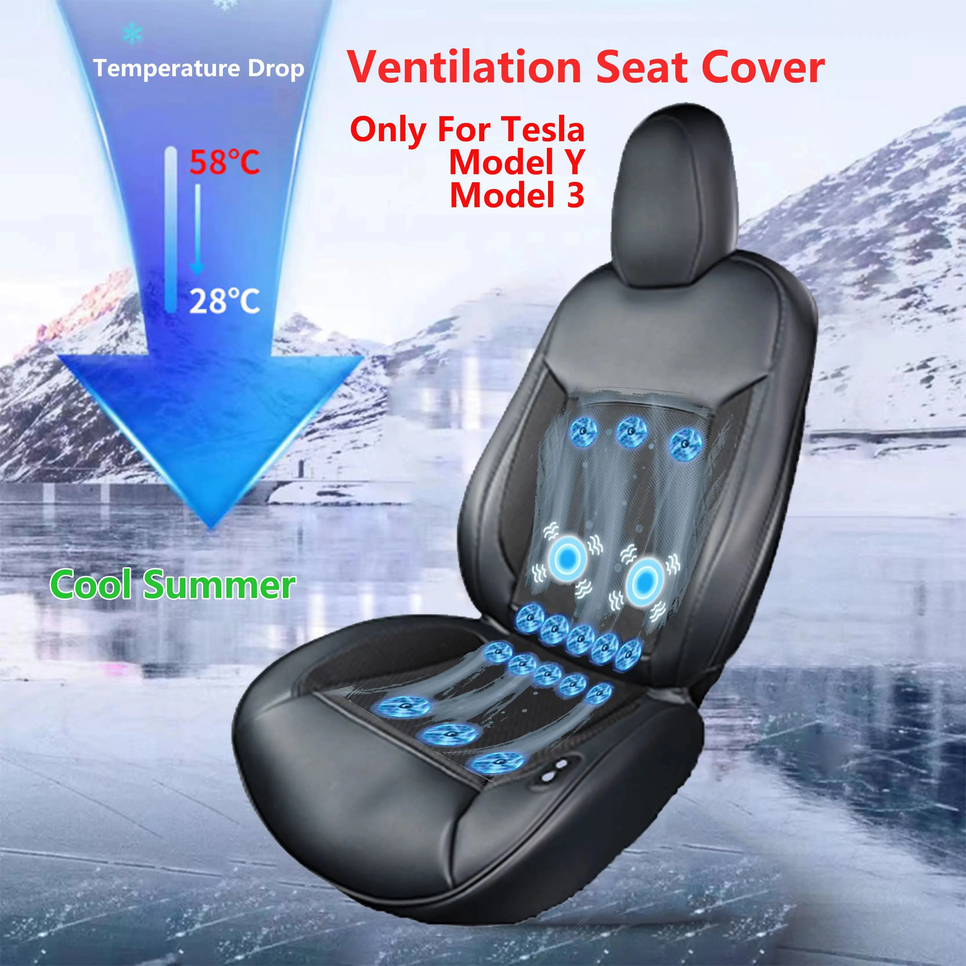 1 Pcs Tesla Model 3 Model Y Ventilation Seat Cover Summer Cool Breathable Fan Ventilated Ice Silk Seat Cushion Car Accessories