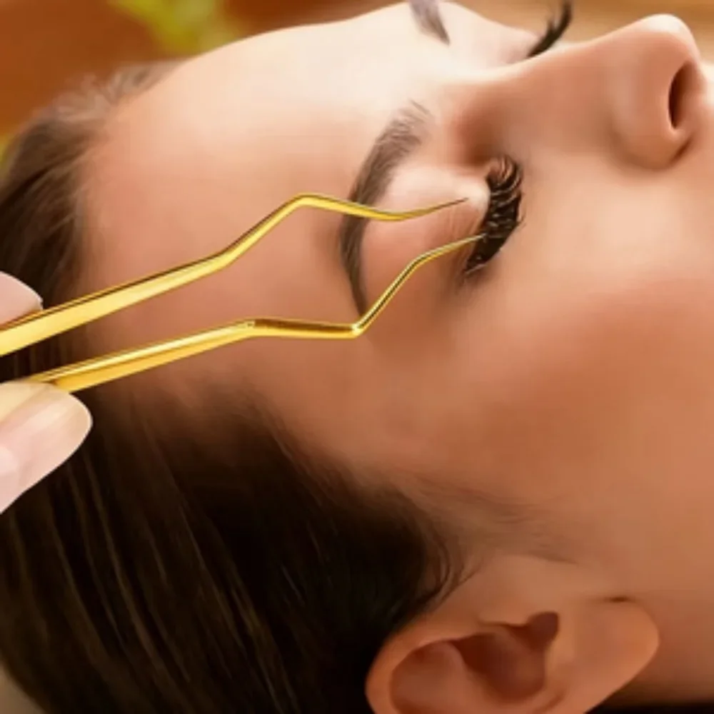 Women Professional V-Lash Extension Tweezers, High-Precision Stainless Steel, Split Eyelash Extensions & Volume Lash Tool.