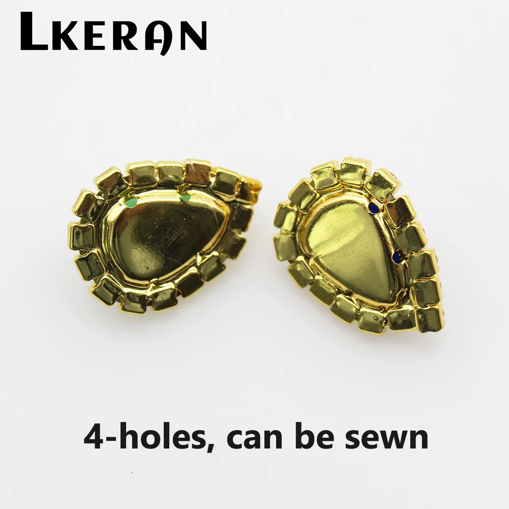 LKERAN 16*20mm 10pcs 4-Hole AB Pearl Buttons Gold Metal Craft DIY Sewing Decorative Clothing Button Accessories