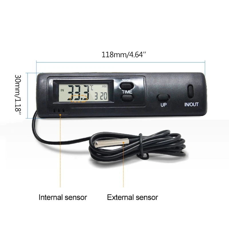 voor 12V Digitale Auto Thermometer Display Elektronische Klok Mini Thermometer LCD Backlight Binnen Buiten Dropshipping