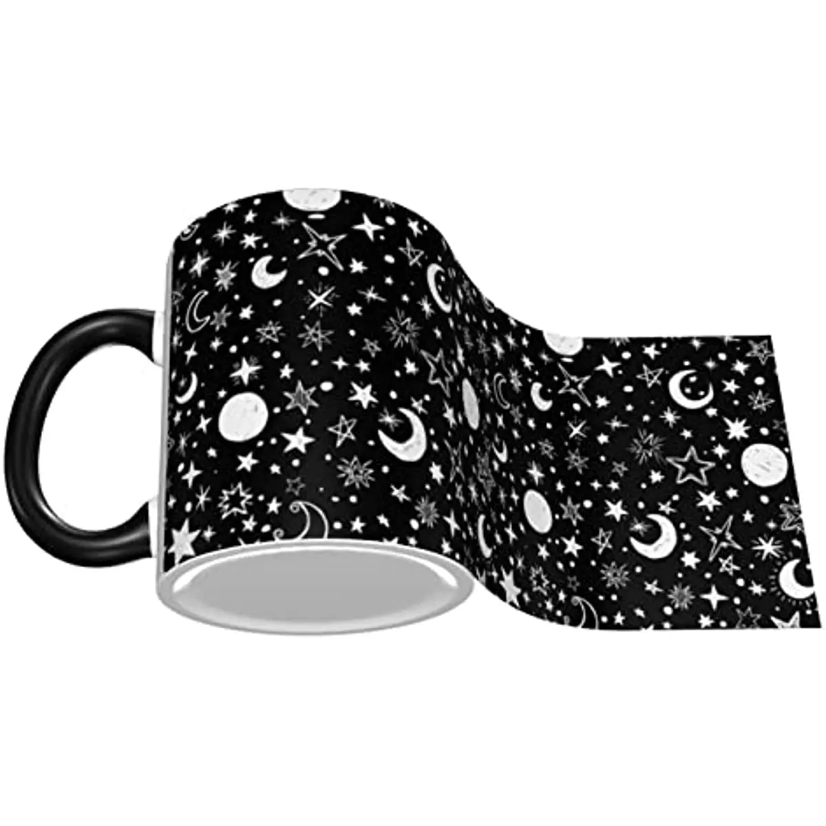 Black Moon Star Coffee Mugs 11Oz Cute Starry Sky Ceramic with Handle for Women Microwavable Single Tea Mugs for Office Home