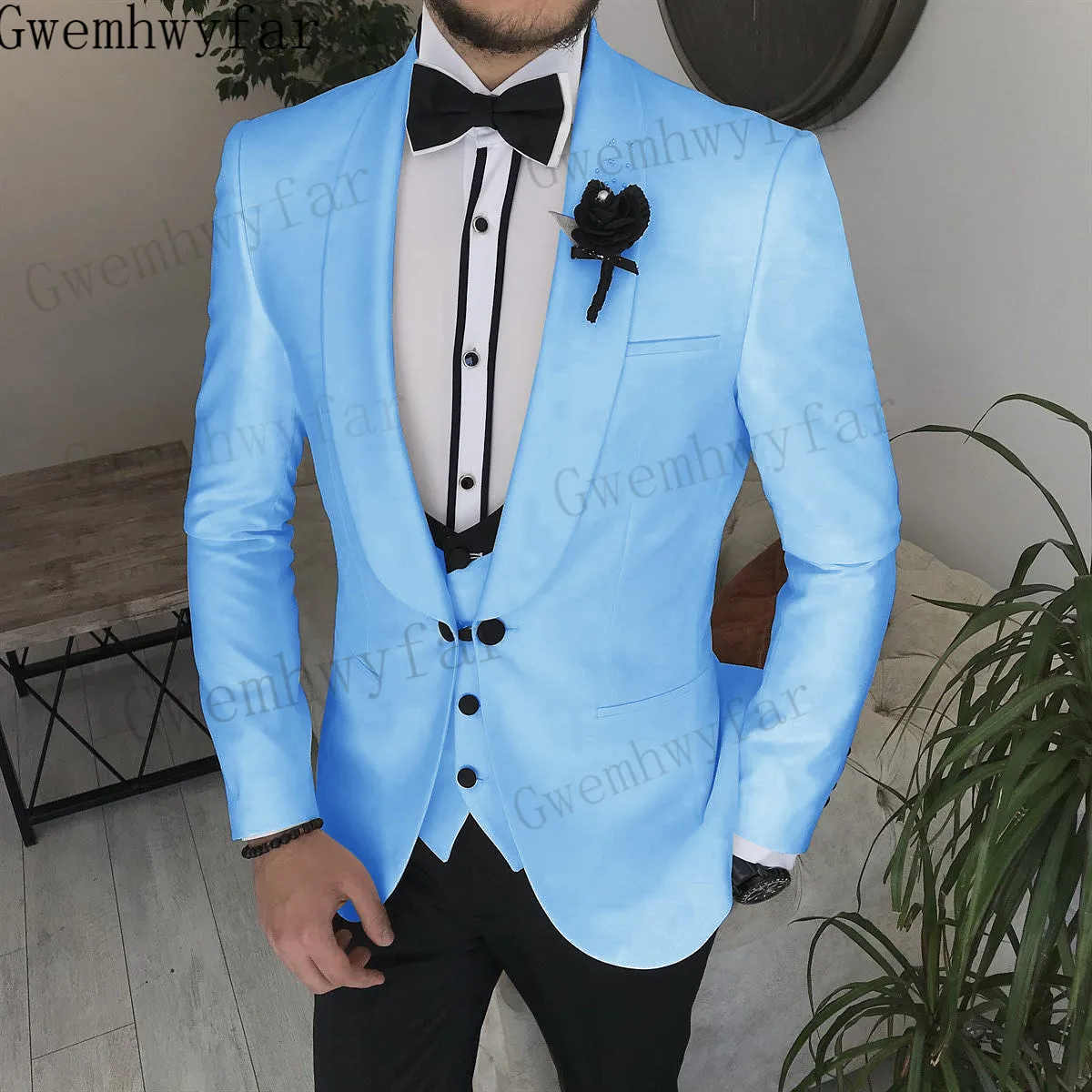 

Gwenhwyfar Three-piece Set Groom Wedding Costume Homme Jacket + Vest + Pants Boutique Pure Color Mens Business Formal Suit