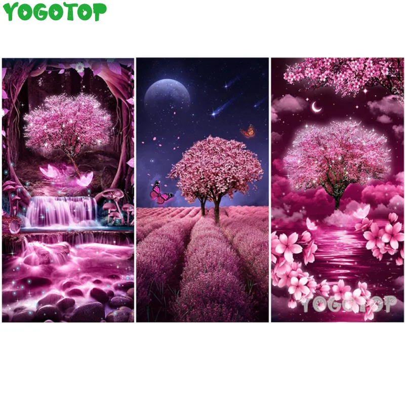 

Full Square Round Diamond Art Painting Pink Tree Home Decor Embroidery Mosaic Fantasy Flower Wall Sticker cherry tree YY5840