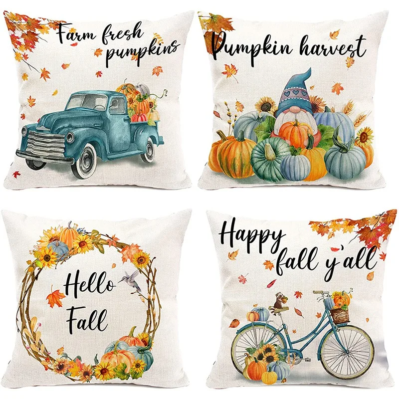 

HOT-Fall Pillow Covers 18X18 Set Of 4, Couch Pillow Cases,Home Decor, Farmhouse Decorative Pillow Covers,Throw Pillows Set