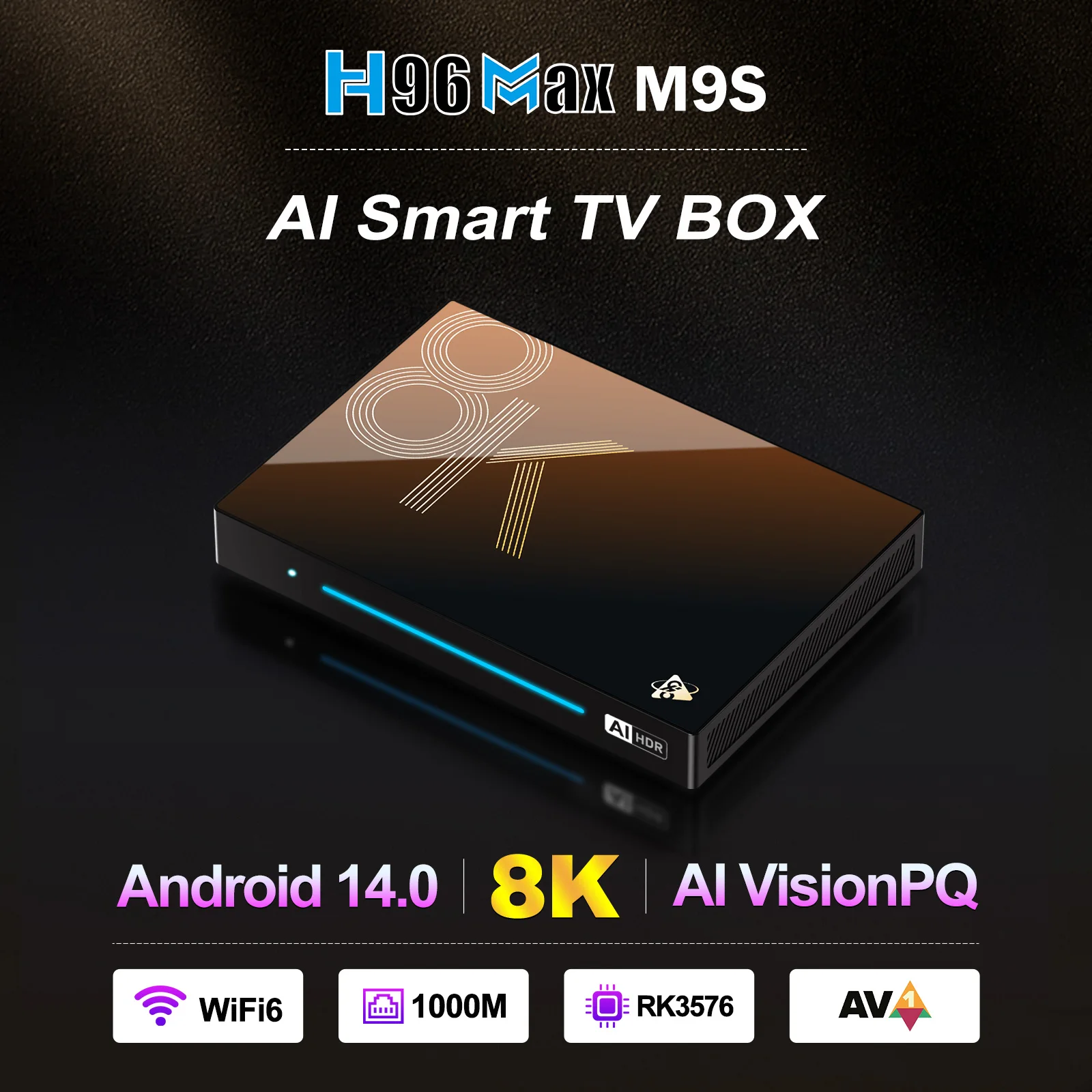 H96 MAX M9S Android 14 AI TV Box Rockchip RK3576 Octa Core 8GB 128GB Gigabit LAN WiFi6 AV1 8K Decoding Voice Remote Media Player