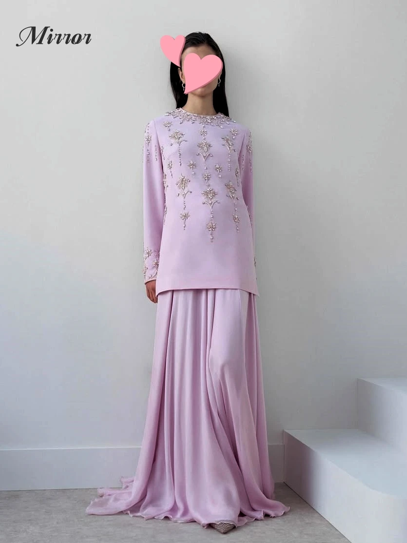 

Mirror Dress Elegant Vintage Sweet Pink Crystal Beads A-Line New Customize Formal Occasion Prom Dress Evening Party Gowns