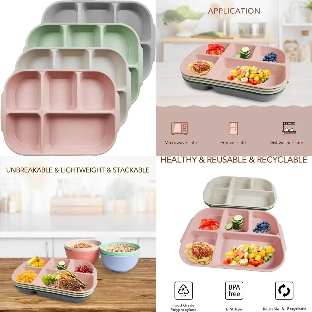 

10.8 inch 4pcs divided plates for kids adults, portion control plates, dishwasher & microwave safe compartment plate, unbreakab