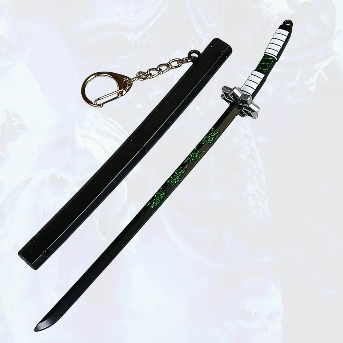 

5,9-дюймовый металлический меч-катана с зеленым лезвием, оригинальная самурайская сабля, ниндзя, нож, японская сабля-катана, аксессуары для косплея, реквизит, игрушка