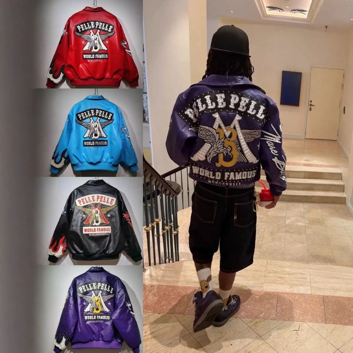 

Cool flame decoration hip-hop eagle embroidery leather jackets baseball streetwear autumn and winter jacket men clothing