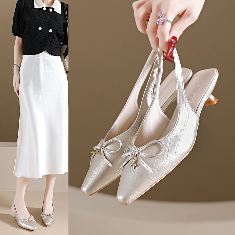 

French Fairy Style Bow Knot Wrap Sandals for Women Summer Outdoor2026New Pointed ToeStiletto Two-Way Wear Single Shoes for Women