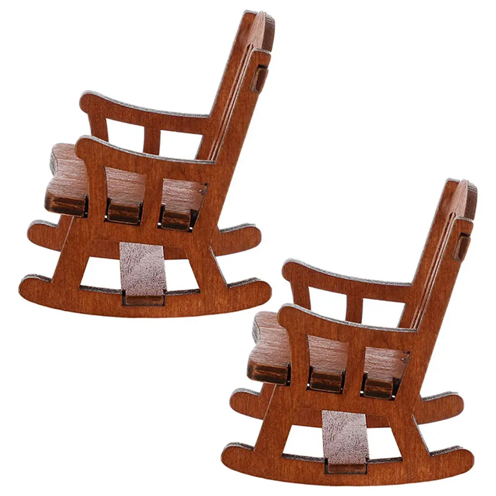 

2Pcs Wooden Rocking-Chair Miniature House Decoration Compact Vintage Mini House Furniture Accessories for Photography Prop