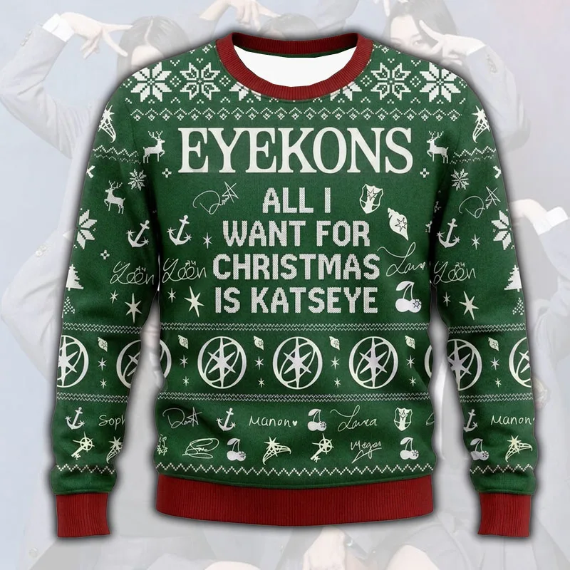 KATSEYE Kpop Girl Group Christmas Ugly Sweater 3D Graphic Print Merry Christmas Pullover Unisex Xmas Festival Tops For Kid Adult
