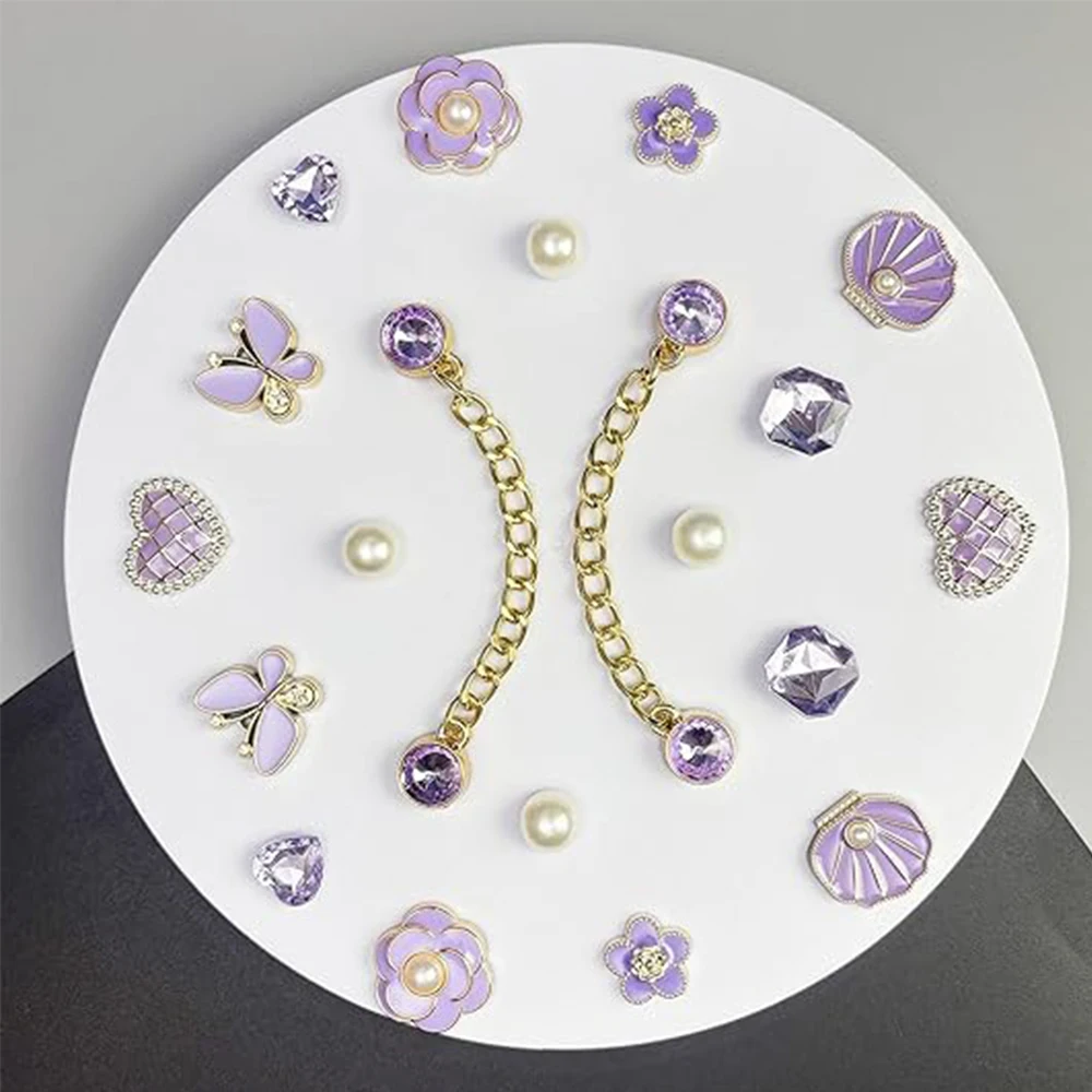20pcs Bling Butterfly Flower Rhinestones Pearl Plastic Charms Sparkling DIY Shoe Decoration for Women's Party Favor
