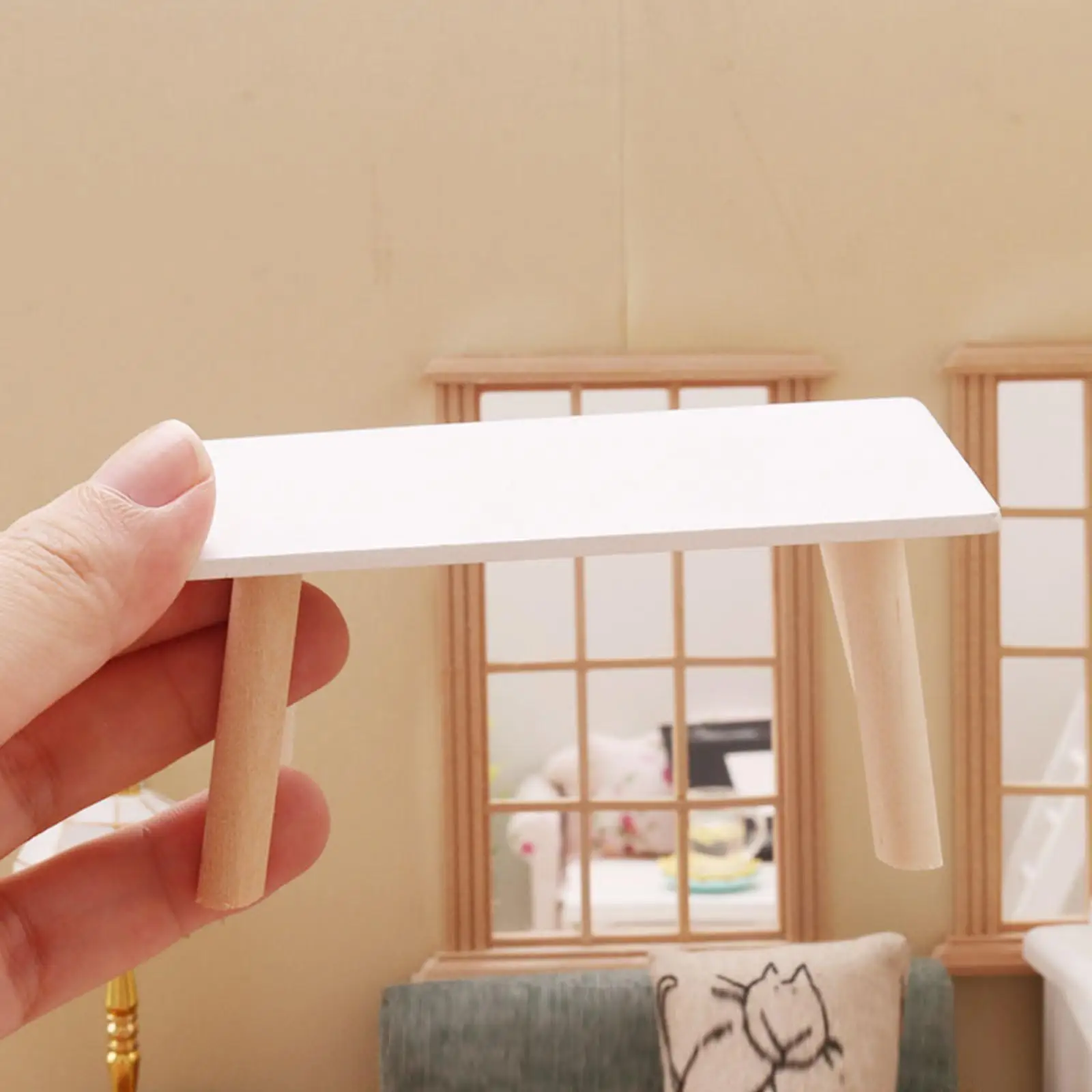 Simple Design Wooden Miniature End Table Desk Handmade Tea Table :12 Scale Dollhouse Living Room Furniture Set