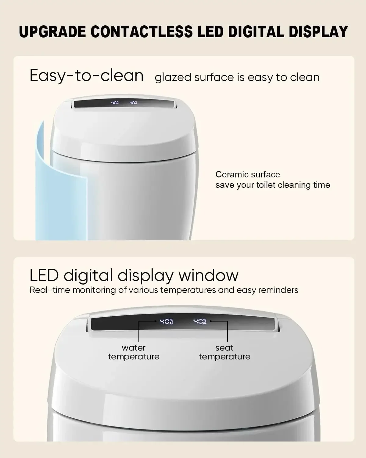 Smart Toilet with Warm Water Sprayer and Dryer, Foot Sensor Operation, Heated Bidet Seat, Raised Tankless Toilet with