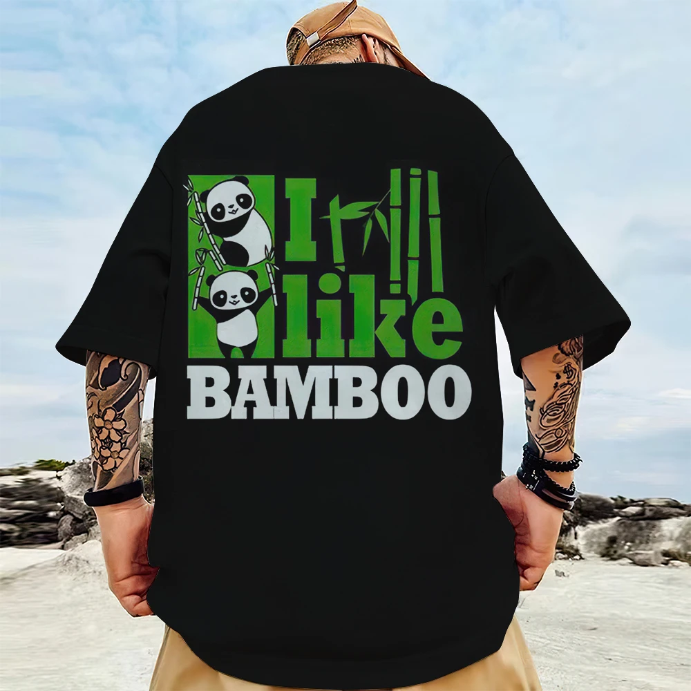 

2025 Новая модная мужская футболка с принтом панды на спине, мужская уличная футболка в стиле хип-хоп, футболка большого размера, мужская одежда, топ с половиной рукавов
