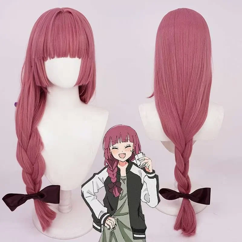 Bocchi The Rock! Cosplay Wig Hiroi Kikuri, Rose Red Single Braid Heat Resistant Synthetic Wig With Simulated Scalp For Halloween