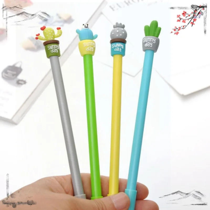 24 Pcs Potted Cactus Plant Shaped Neutral Pens Set 0.5mm Full Needle Water Pen for Students Office Accessories School Supplies